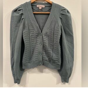 Philosophy Teal Green Puff Sleeve Pointelle Sweater